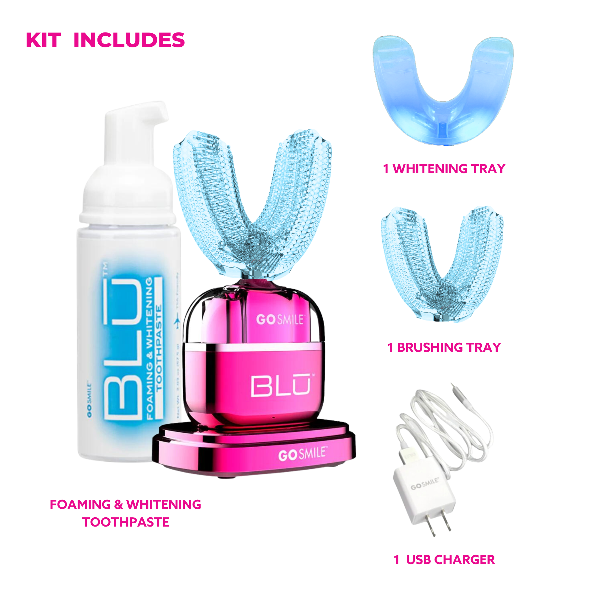 BLU Brushing & Whitening Device in Electric Pink