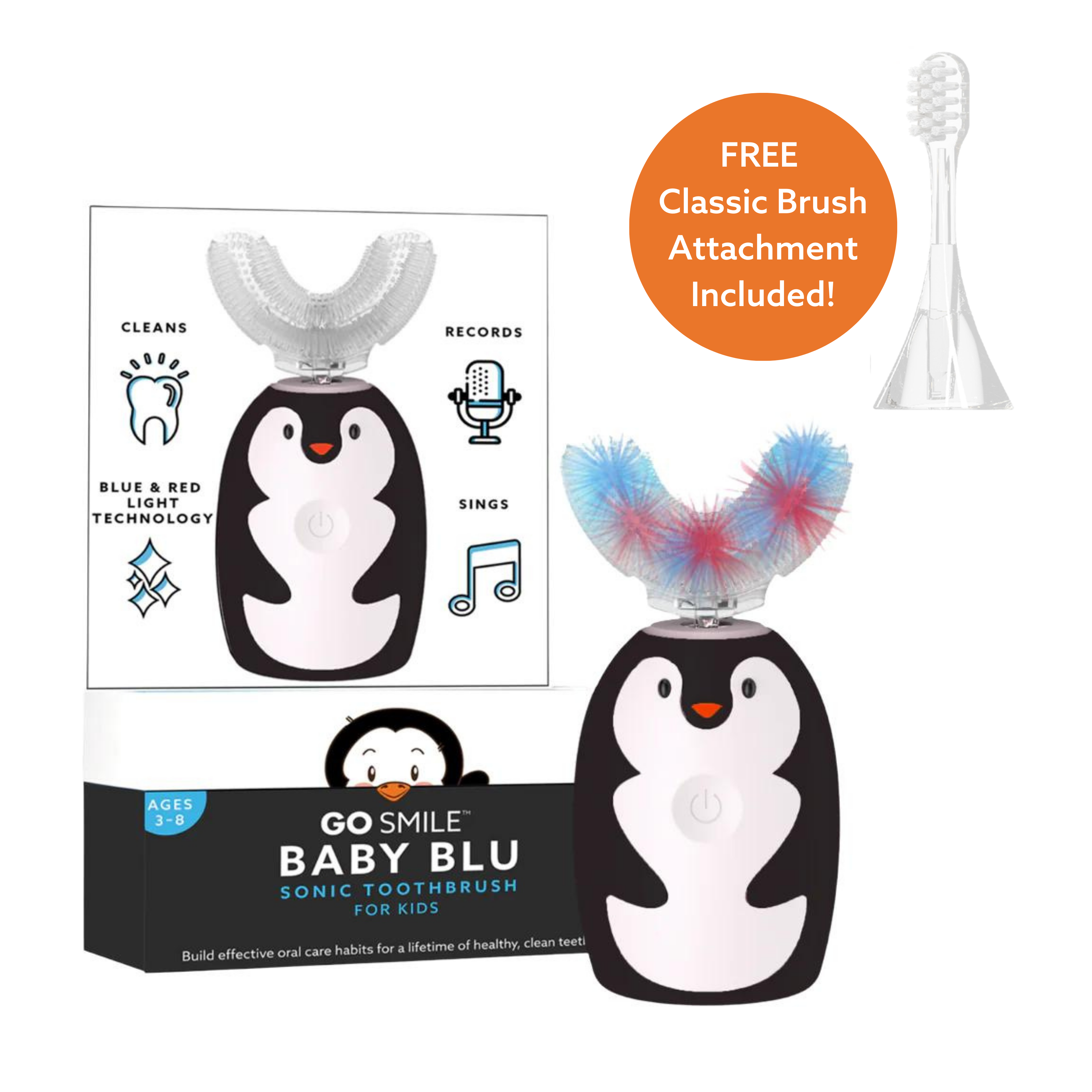 Baby BLU 360° Blue & Red Light Toothbrush - Piper the Penguin