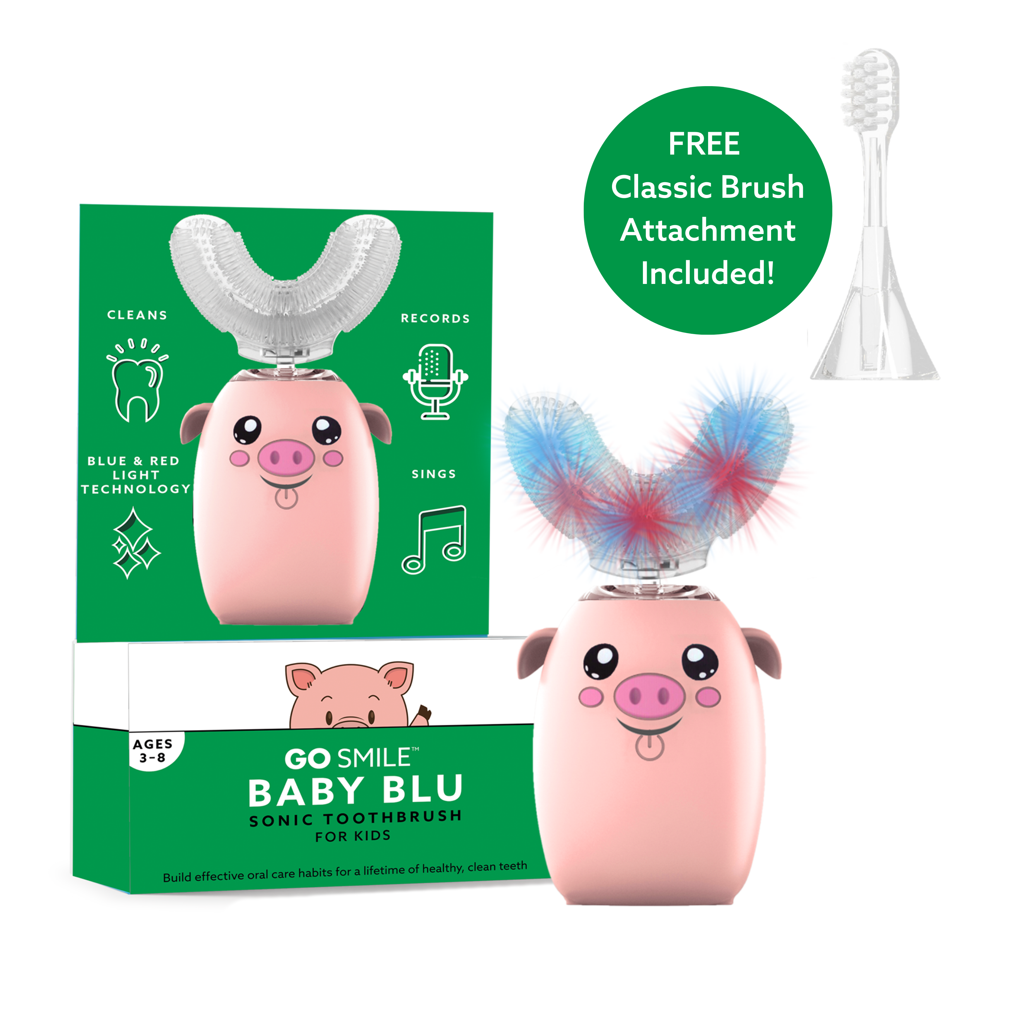 Baby BLU 360° Blue & Red Light Toothbrush - Picnic the Pig